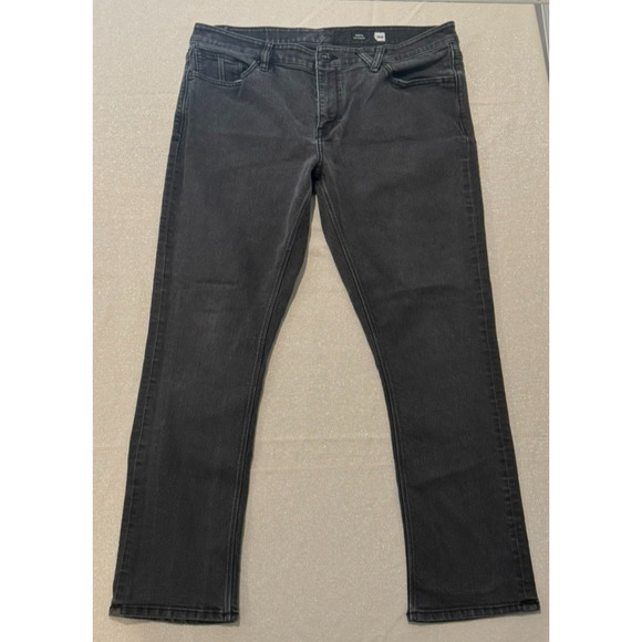 Volcom Vorta Slim Straight Jeans Mens 38x30 Faded Black Denim Zip Fly - Picture 1 of 9